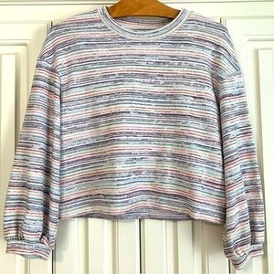 Madewell Rainbow Striped Cropped‎ Bubble Long Sleeved Top Size Small